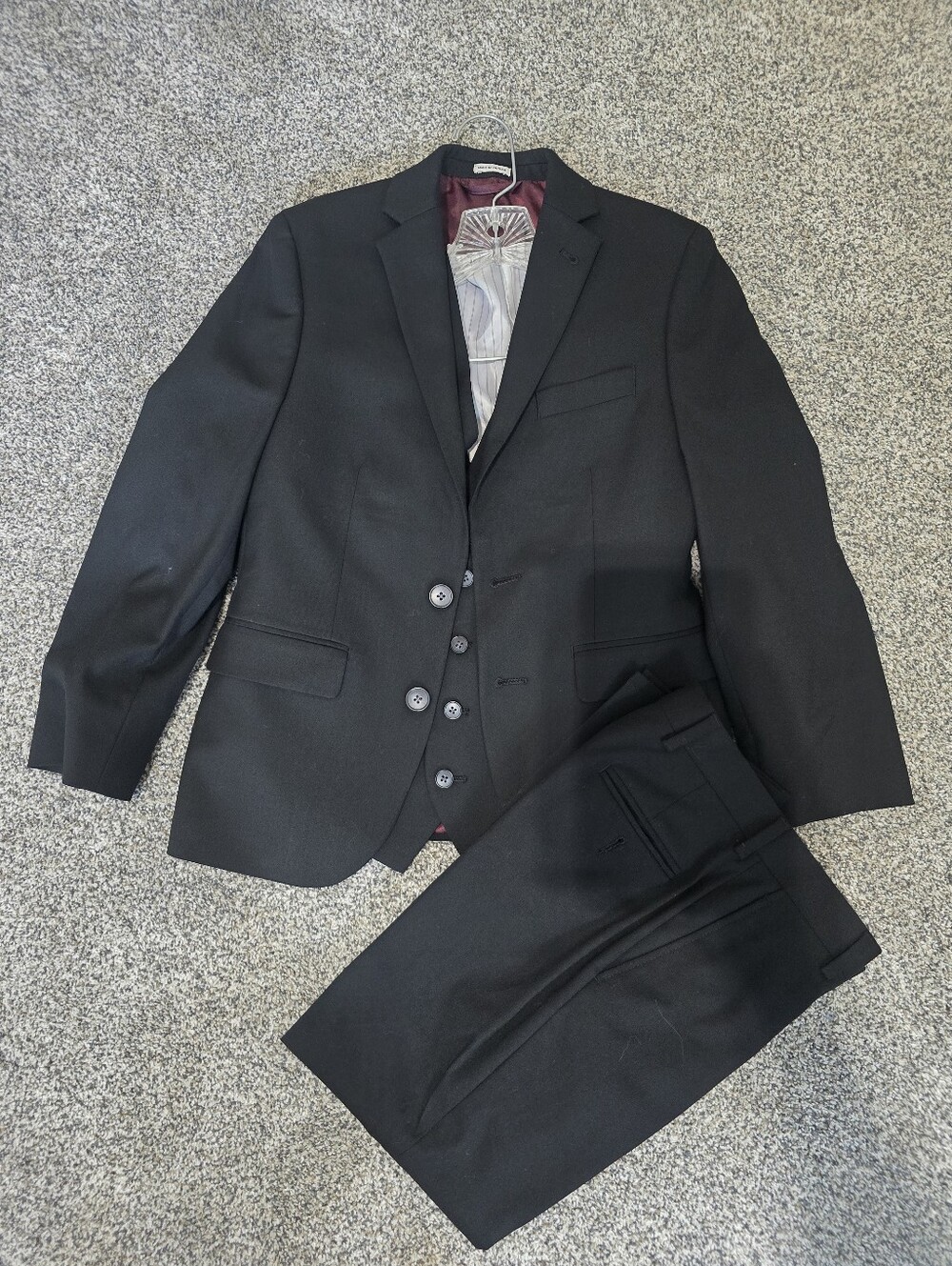 Joseph Abboud Boy's Three Piece Black Blazer Vest Pants Suit Size 12
